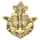Golden Brass Yali Face Door Knocker On Brass Plate Mythical Decoration 5 25 Inch