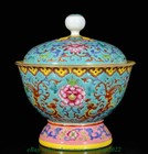 6 2  Old Chinese Yongzheng Enamel Porcelain Dynasty Flower Bird Lid Pot Pair