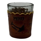 Peru Souvenir Shot Glass Nasca Lines Leather Wrap Collectible Travel Gift