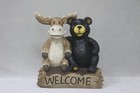 Bear And Moose Statue W welcome Sign Cottage Lodge Garden Decor Display Wildlife