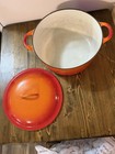 Vintage Descoware Cast Iron Enamel Stockpot W  Lid 8 Qt 12in Orange red Flame