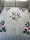 Vtg Hand Made Quilt Applique Embroidery Floral Bouquet Pink Full Queen 82   x97   