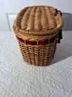 Vintage Wicker Sewing Basket Needs Repair   Lined  Monogrammed 12 5x7x7