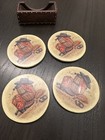 Vintage Western Cowboy Coaster Set With Studded Faux Leather Holder - 5pc