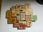 Vintage Lot Of 30  Rubber Stamps Sayings Animals Flowers Used Estate Find 