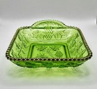 Antique Emerald Green Dish Us Glass 1890 California Pattern Gold Trim Grape Vine