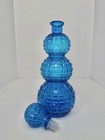 Vintage Mcm Empoli Glass Diamond Optic Triple Gourd Decanter Blue 13    W stopper
