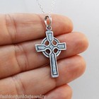 Celtic Cross Necklace - 925 Sterling Silver -  Irish Celtic Cross Pendant Gaelic