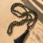 108 Mala Beads Necklace Natural Bloodstone Hand Knotted Prayer Tassel Jewelry
