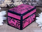 Lacquer Box Family Of Deer Black   Pink Wood Handmade Olinal   Mexico Folk Art Sm