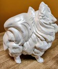 Vintage Ceramic Pomeranian Dog Figure 9   Statue Pearl Ivory