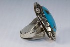 Vintage Navajo Woman s Sterling Silver W leaf Bead Turquoise Woman s Ring Size 7