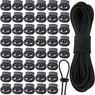 50pcs Cord Locks Spring Toggles Stoppers W  66ft 1 8  Elastic Bungee Cord Black