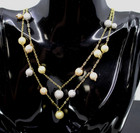 Sterling Silver 3 Tone Double Chain Beaded Necklace Adjustable 17 - 19 in