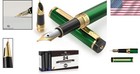 Elegant Emerald Green Fountain Pen With Medium   Fine Nibs  24 Ink Cartridges