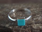 Zuni Indian Sterling Silver Square Turquoise Ring By Rosetta - Size 6
