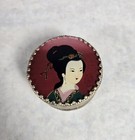 Vintage Compact Mirror Make-up Silver Powder Case Japanese Woman 2 25  Trinket