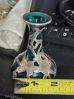 Aqua  green-blue  Glass Posy Vase With Art Nouveau Silver Overlay