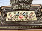 Vintage Persian Khatam Marquetry Desk Set Base Brass Pen Holders 9 25