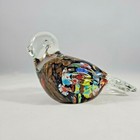 Pier 1 Glass Paperweight Bird Figure Clear Gold Multi-color Millefiori Vintage