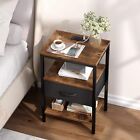Nightstand With Charging Station  3-tier Storage End Table  Rustic Brown black