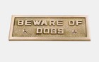 Solid Brass Beware Of Dogs Sign Antique Door Plaque Warning Wall Gate Security