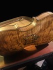 Antique Violin Mother Of Pearl Harp Inlay German As Is  Coffin Case Bows Chin Pc