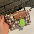 Nwt Longchamp Le Pliage Brown Check Flower Pouch Shoulder Bag Xs Outlet