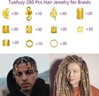 280 Pcs Gold Hair Jewelry Braid  Hair Accessory  Hair Dreadlock Accessory Braid 