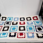 Vintage Crochet Granny Square Afghan Throw Blanket Red White Blue Black 36  X 30
