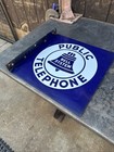 Vintage Bell System Public Telephone Porcelain  Flange Sign 18 In 