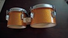 Rare Vtg 60s Ludwig W keystone Badge 2-piece Bongo Set Gold Sparkle Wrap Drums