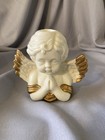 Vintage Set Of 2 Ceramic Cherub Angel Taper Candle Candle Holders Gold Trim