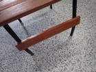 Vintage Redwood Table Set Pool Beach Patio Metal Legs Wood