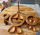Hand Carved 3 Tier Lazy Susan Monkey Pod With 8 Serving Dishes
