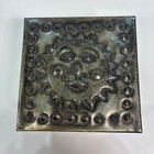 Vintage Mexican Punched Tin Metal Artist Signed Hinged Lid Trinket Box Sun Face