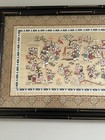 Chinese Asian Silk Embroidered Textile Art Panel  families Gathering  Framed