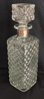 Vintage Mcm Diamond Pattern Clear Glass Liquor Decanter Bottle With Cork Stopper