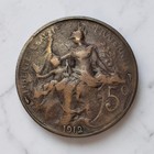 1912          France 5 Centimes - French Republic  - Bronze Coin - Free Shipping 