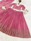 New Reception Wear Faux Georgette Pink Lehenga Choli   Dupatta For Women   Girls