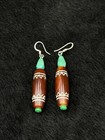 Unique Ancient Carnelian Etched Agate Sassanian Bead   Turquoise Stone Earrings