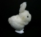 Vintage Wind Up White Easter Bunny Rabbit Hopping Walking Toy Faux Fur Pink Nose