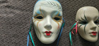 Lot Of 2 Vintage New Orleans Ceramic Mardi Gras Wall Masks Hand Painted Ribbons