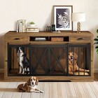 63 Inch Wooden Double Dog Crate Dog Kennel Furniture Tv Stand With Power Outlet