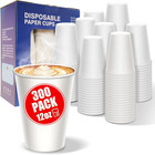 12 Oz Paper Cups Disposable 300 Count - Bulk White Coffee Cups For Hot   Cold Be