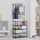Coat Rack Shoe Rack Hall Tree 3 In 1 Designed Of Metal Storage Rack