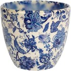 Blue Ceramic Plant Pot - Vintage Floral Pattern