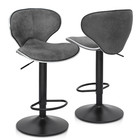Set Of 2 Counter Height Chair Bar Stools Swivel Dining Chair Gray Pu Leather Pad
