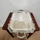 Gorgeous 1940s Silver Plated Double Handle Serving Tray Ornate Footed 25x16 