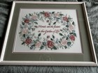 Vintage Framed   Double Matted Crewel Embroidery Floral Wreath 24 5   x20 5   